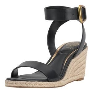 Vince Camuto Women's Felia Buckle Espadrille Wedge Sandals Black Size 8 1/2